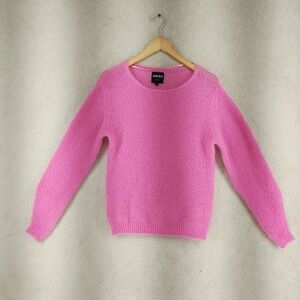NOOS Sweater Womens M Pink Mohair Fuzzy Crew Neck Italian Knitwear Pullover